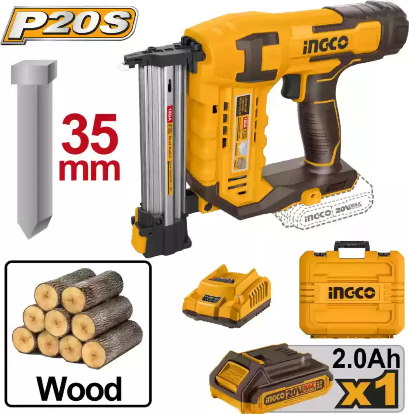 INGCO CBNLI2008 Cordless Nailer (15-35 gauge)