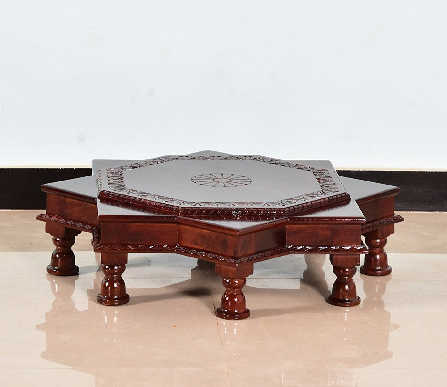 Udaipur Handicrafts Brown Sheesham Wood Designer Chowki