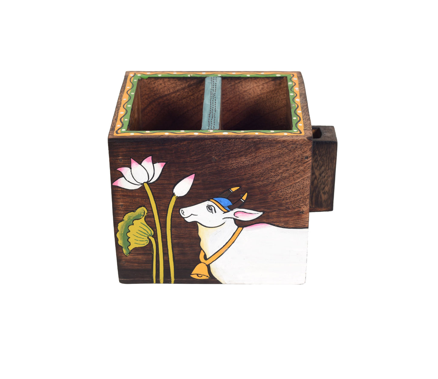 Udaipur Handicrafts Pichhwai Leela Mango Wood Cutlery Holder