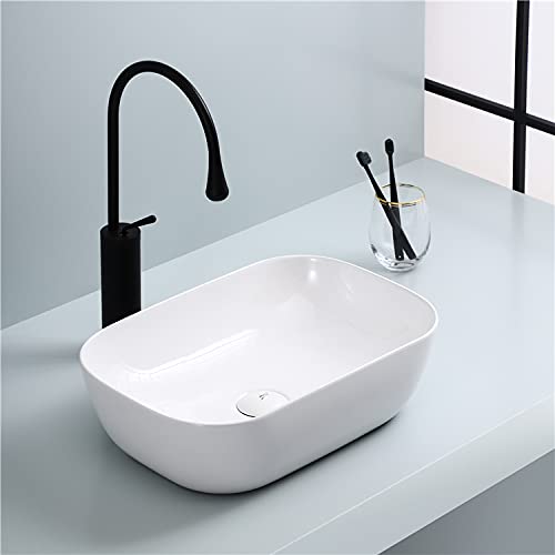 UdrCrafts® White Ceramic Table top Wash Basin/Glossy Finish/Counter Top/Tabletop Bathroom Sink/Wash Basin For Bathroom And Living room Decor 18L x 13W x 5H Inch