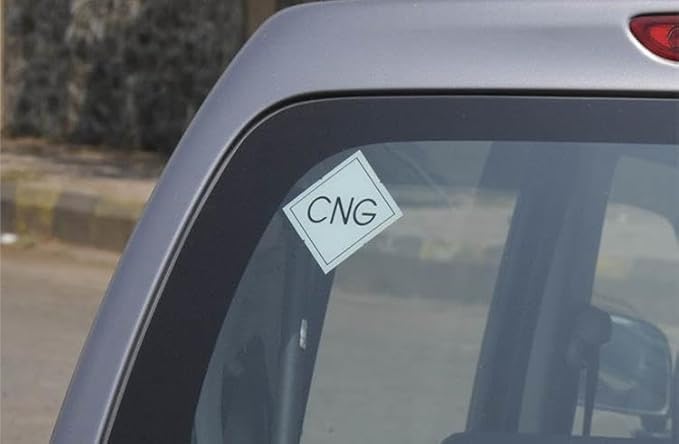 Akshar Arts Bhuwana Combo Pack of 4 CNG Laminated Sticker Size 3.5x3.5 INCH Sticker Size for Car,Bus,Truck & etc with Front Side Gumming Vinyl Sticker