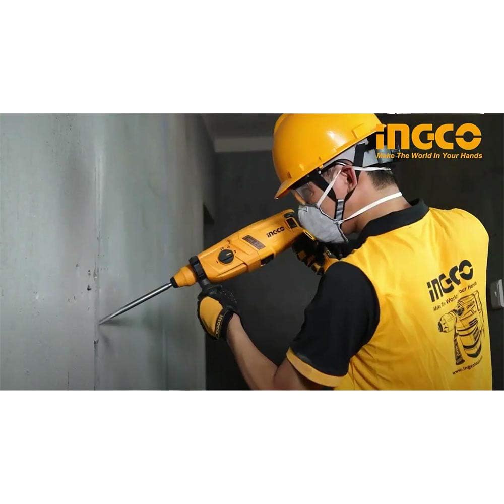 INGCO RGH9028 800W Rotary Hammer Drill 1200 RPM Speed 26mm Chuck Corded Electric Drilling for Home Brick Metal Chiselling Masonry