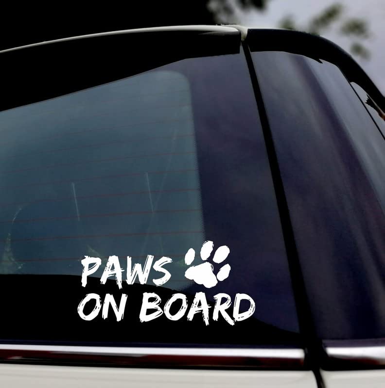 Akshar Arts Bhuwana Paws on Board - Car Window Sticker - Dog in Transit Sign Art Logo Gift Decal Window Bumper Car Sign Decal Sticker
