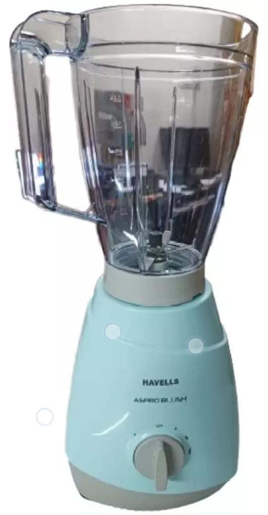 Havells Aspro Plus 400W 2 Jar Mixer Grinder, High Speed 21000 RPM Motor, 304 SS Blades, 5 Years Motor Warranty With Overload Protector, 1.5 Ltr Bigger Size Blending Jar, Blue, Transparent