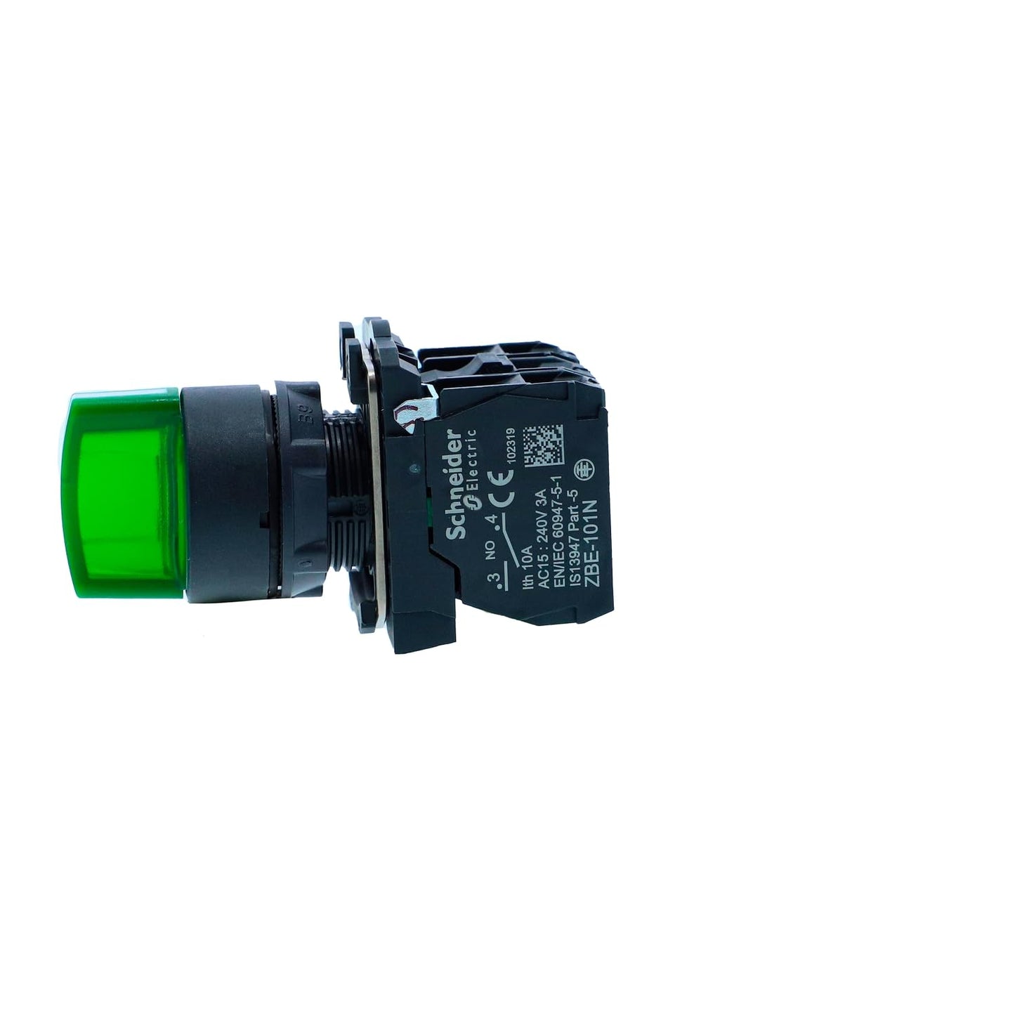 Schneider Electric Illuminated Push Button, plastic, Harmony XB5N, green, 22mm, 3po stay, 230V AC, 2 NO - XB5AK133M3N