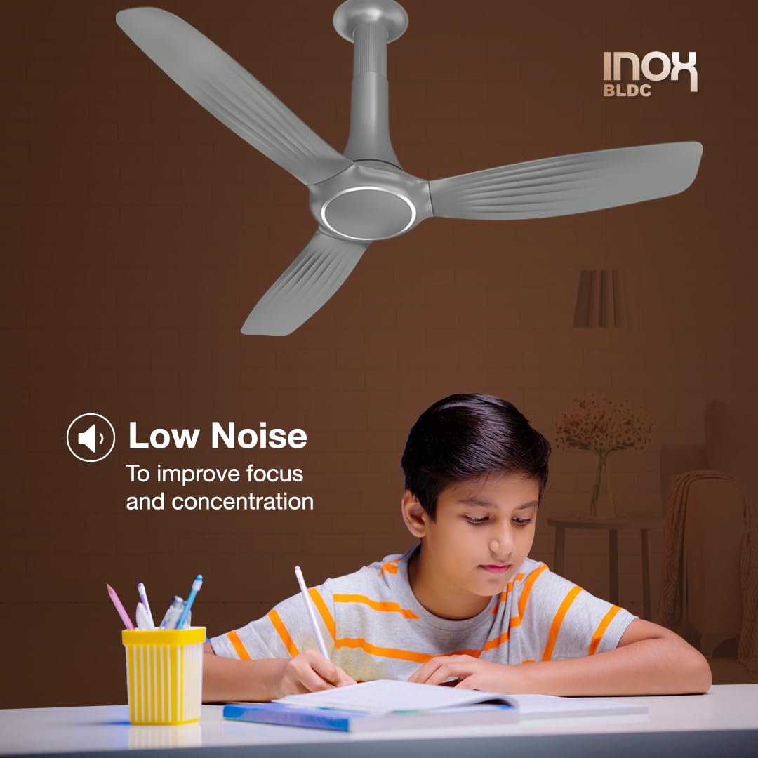 Havells 1200mm Inox BLDC Motor Ceiling Fan | Remote Controlled, High Air Delivery Fan | 5 Star Rated, Upto 60% Energy Saving, 2 Year Warranty | (Pack of 1, Slate), Silver