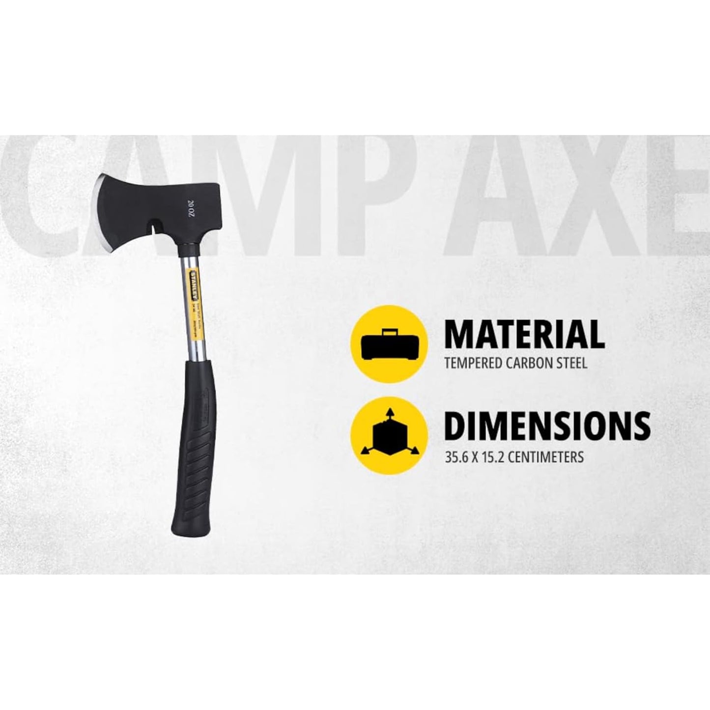 STANLEY 54-105 Camp Axe Steel Shaft with Anti-Rust Properties for Carpentry, Camping, Hiking & Light-Duty Wood Cutting, Grey & Black