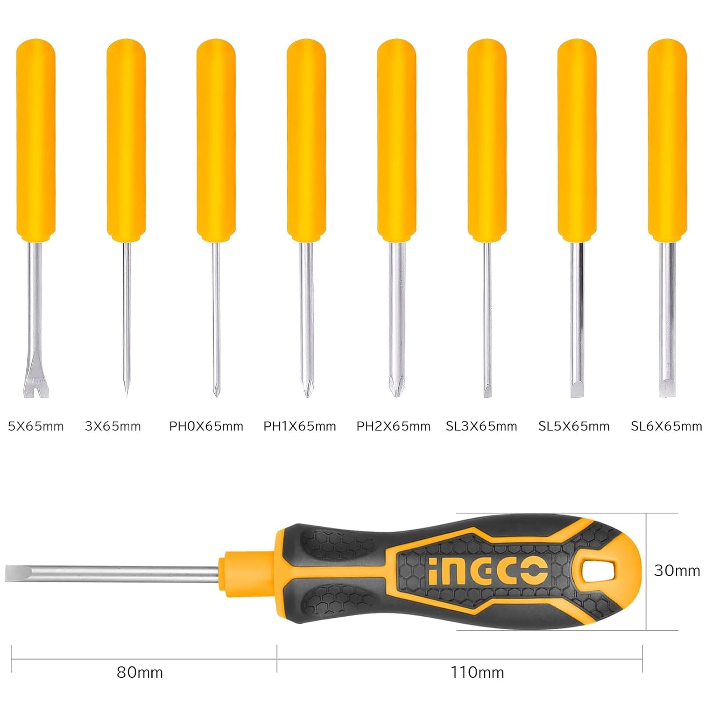 INGCO AKISD0901 Screwdriver Set, Set of 9, Replaceable Tool Set, Precision Screwdriver