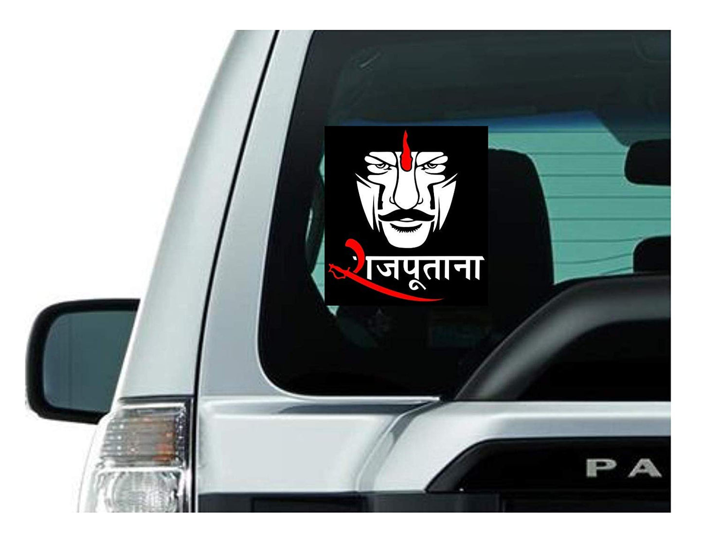 Akshar Arts Bhuwana Vinyl Rajputana War Face Car Bike Sticker, 6 x 5.5 Inches, White