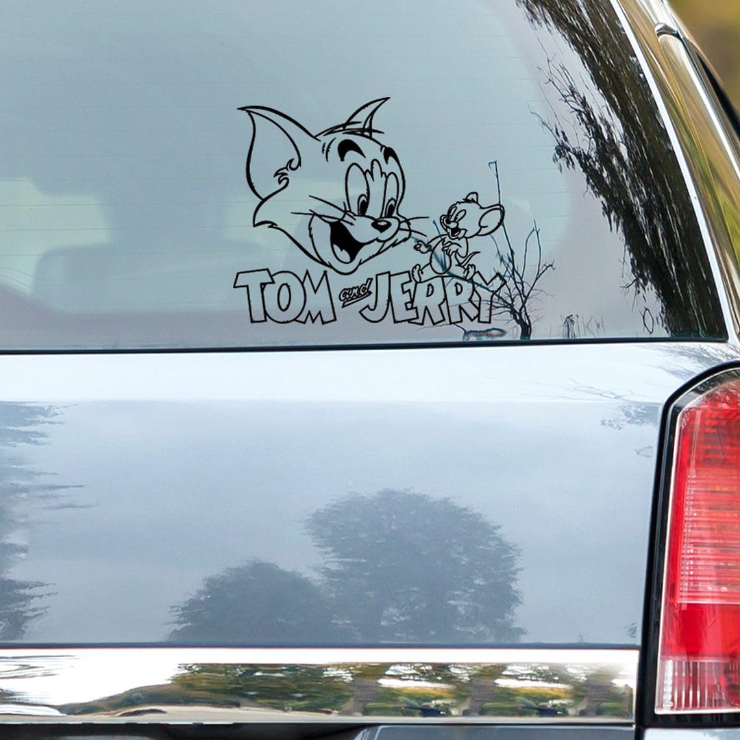 Akshar Arts Bhuwana Decal Sticker Tom and Jerry Waterproof 2pcs for All Car Surface Self-Adhesive Vinyl Sticker (4.1x5in) Black