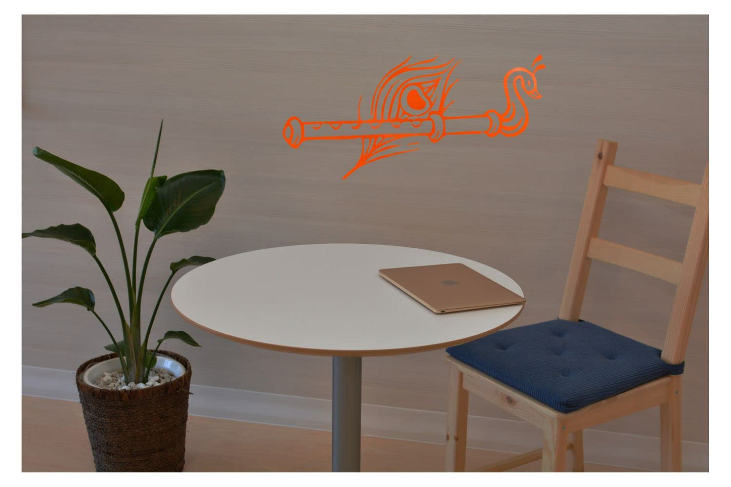 Akshar Arts Bhuwana Krishna Flute Wall Car Glass Glossy Vinyl Sticker 7 x 3.5 Inches Orange