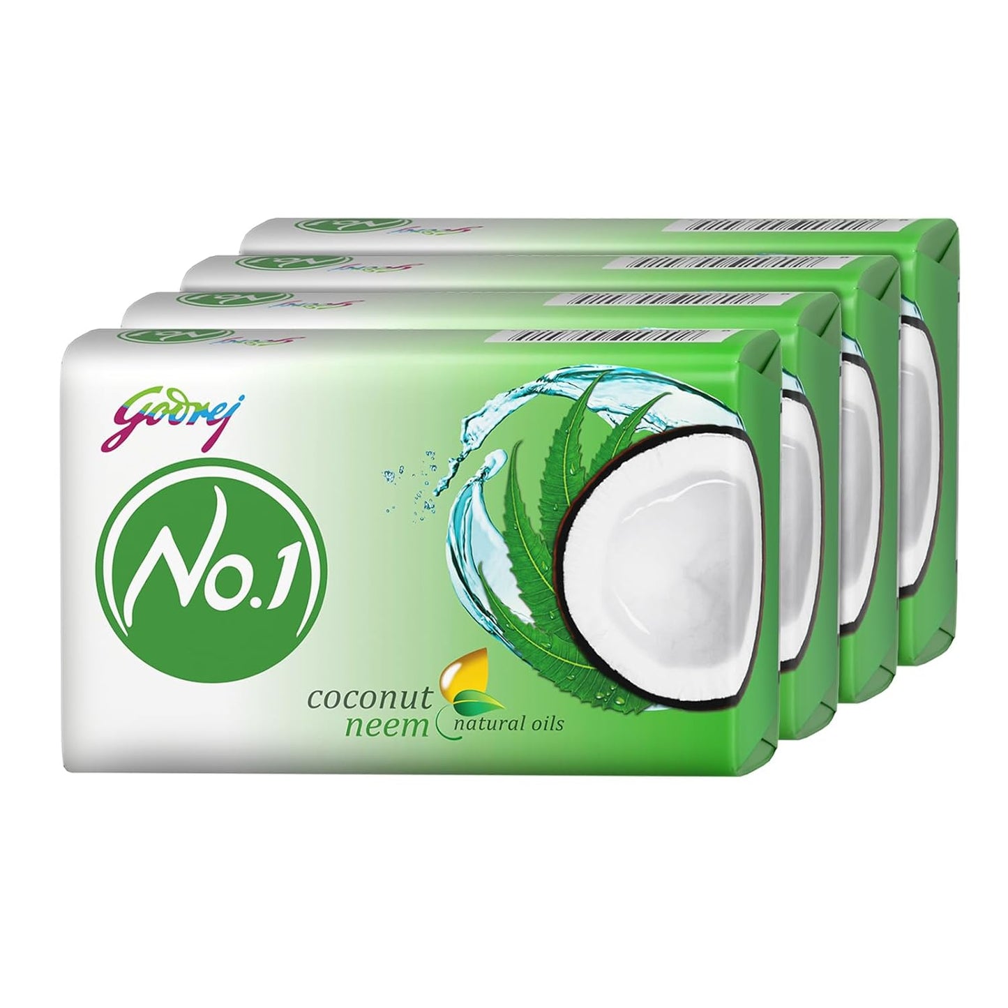 Godrej No. 1 Bathing Soap Coconut & Neem – Grade 1 Soap & Long-lasting Fragrance, Combo Pack of 4 (150g each)