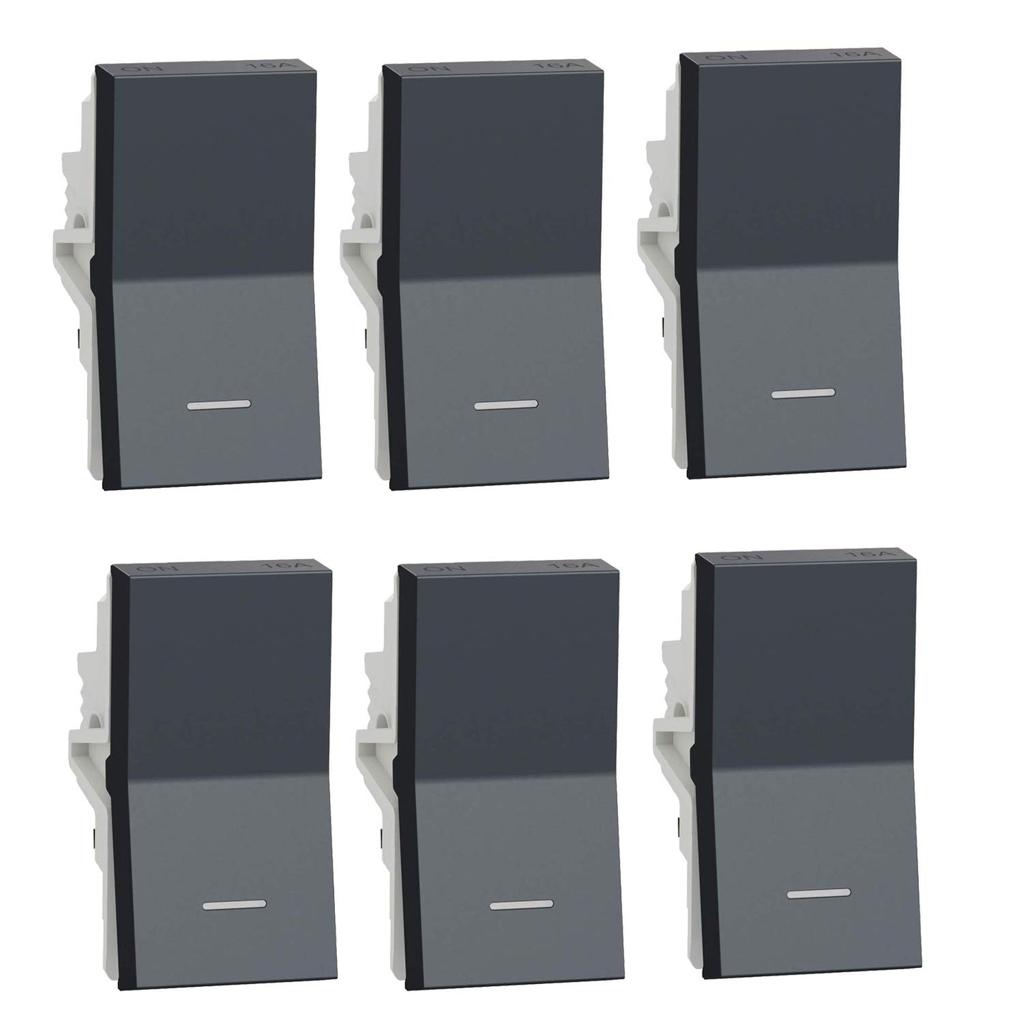 Schneider electric Unica Pure-16AX 1 Way Switch With Indicator, Grey (Pack of 6)