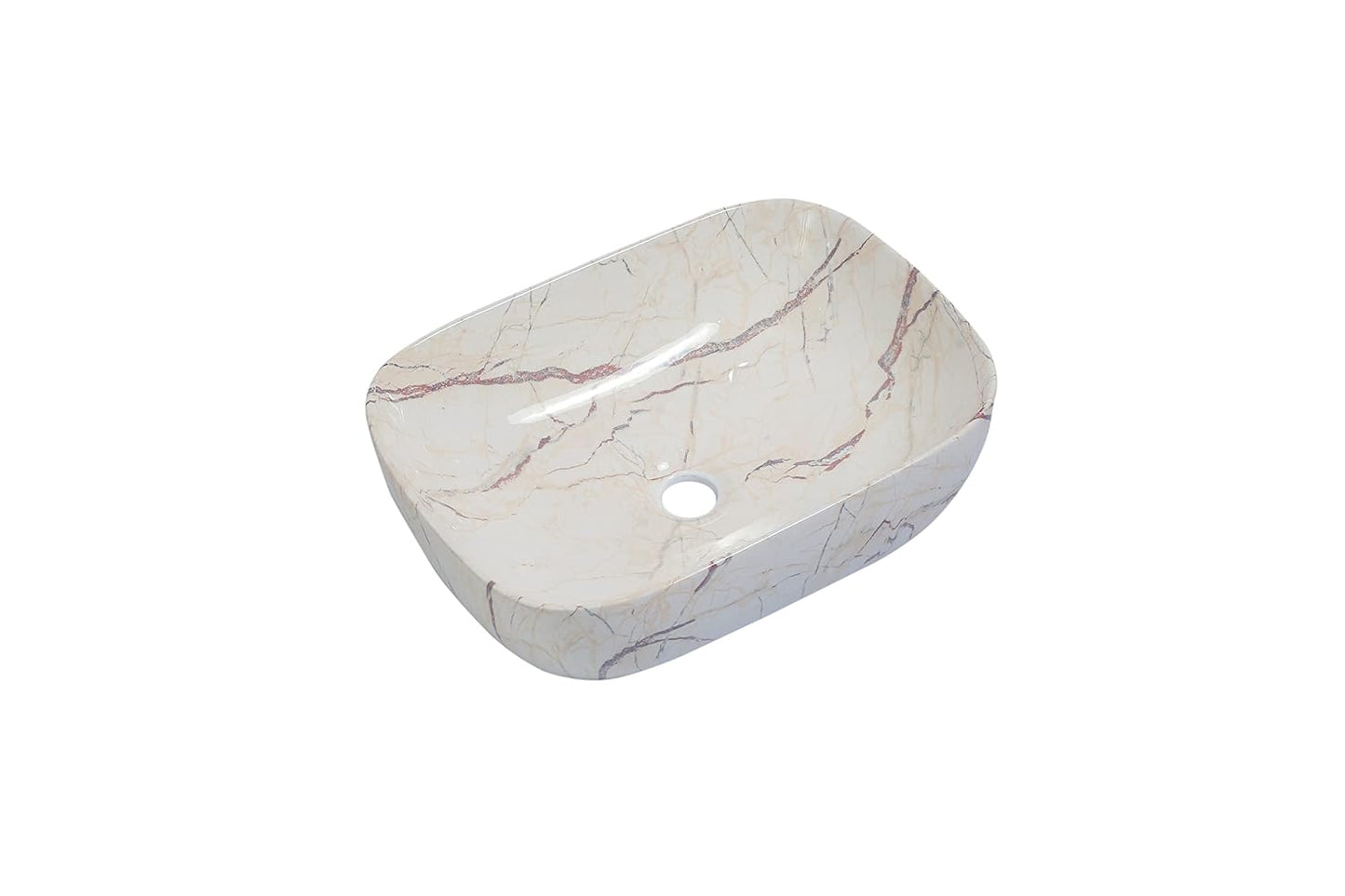 UdrCrafts® Ceramic Table Top Bathroom Sink | Countertop Vessel Sink | Wash Basin Over Counter For Bathroom, Hotel, HomeLiving Room (18 x 13 x 5.5 Inch, White-Maroon)