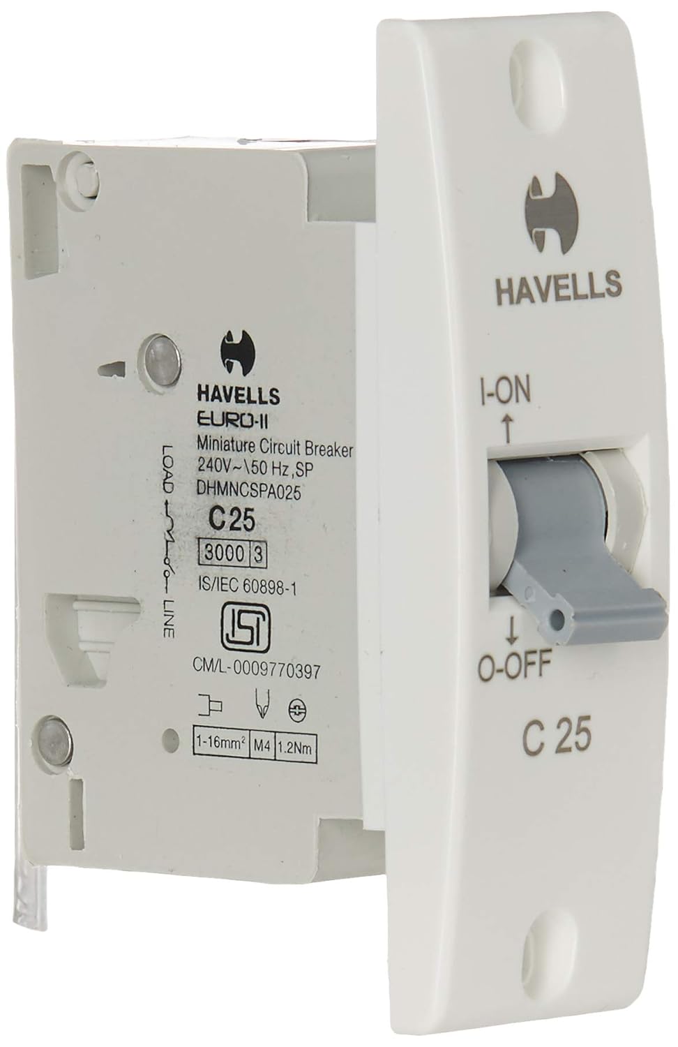 Havells DHMNCSPA025 PVC Plastic 25A SP C Mini MCB (White)