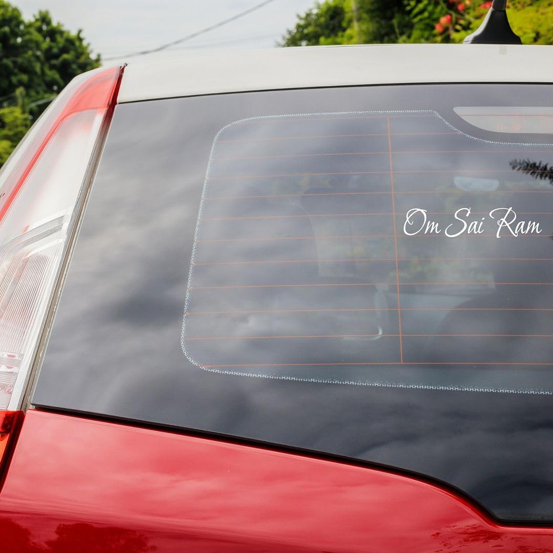 Akshar Arts Bhuwana Pack of 2 Om Sai Ram Religious Self-Adhesive Vinyl Car Decal Sticker for Exterior Use| Dashboard| Windshield (White)