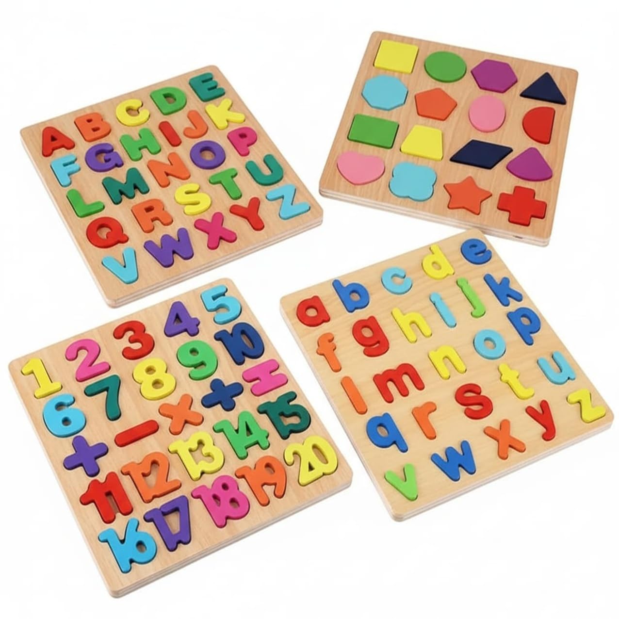 Udaipur HandiCrafts Wooden Learning Educational Game Board for Kids, Puzzle Toys for 2 Years Old Boys & Girls (Alphabets, Numbers & Shapes)
