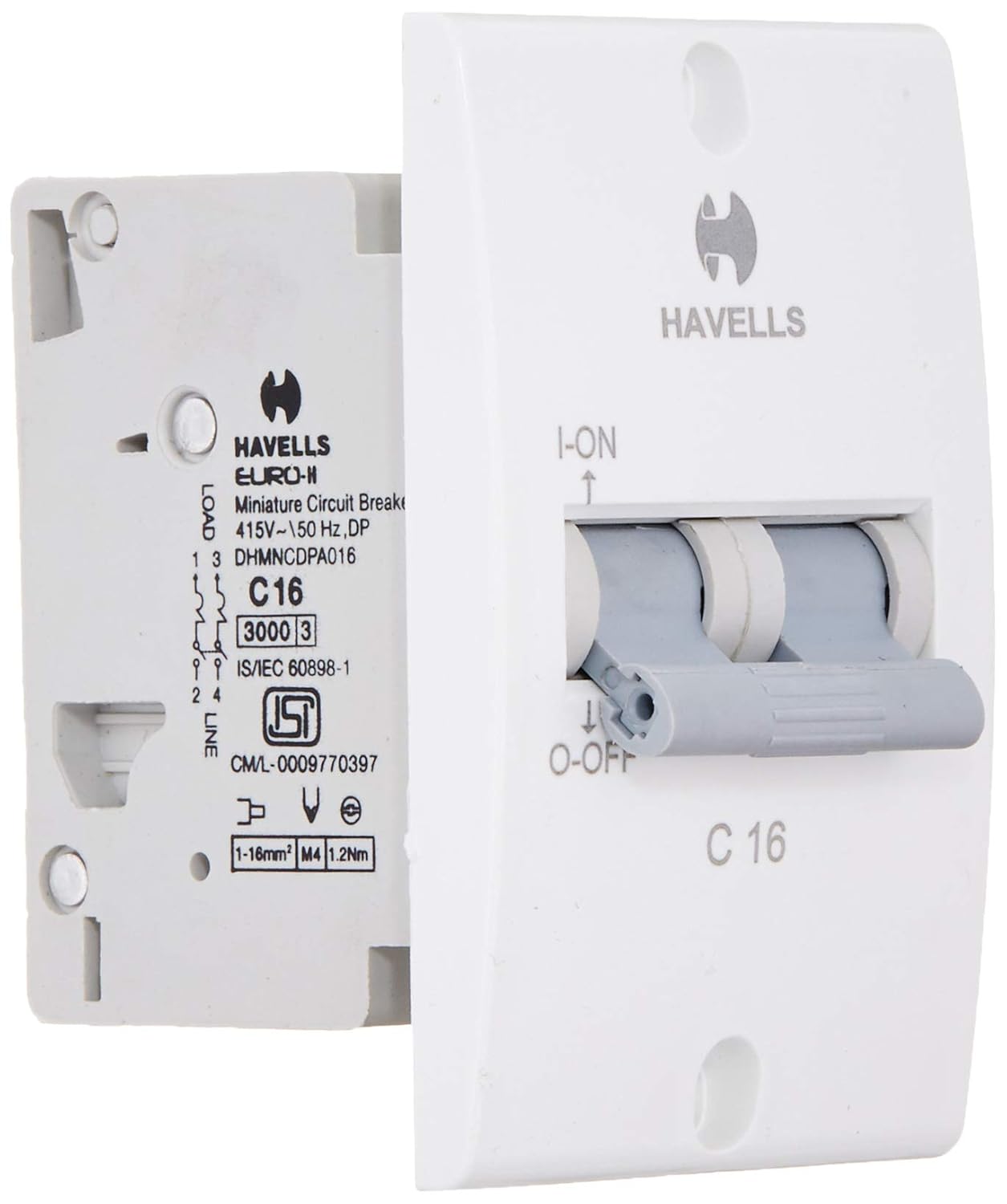 Havells DHMNCDPA016 PVC Plastic 16A DP C Mini MCB (White)