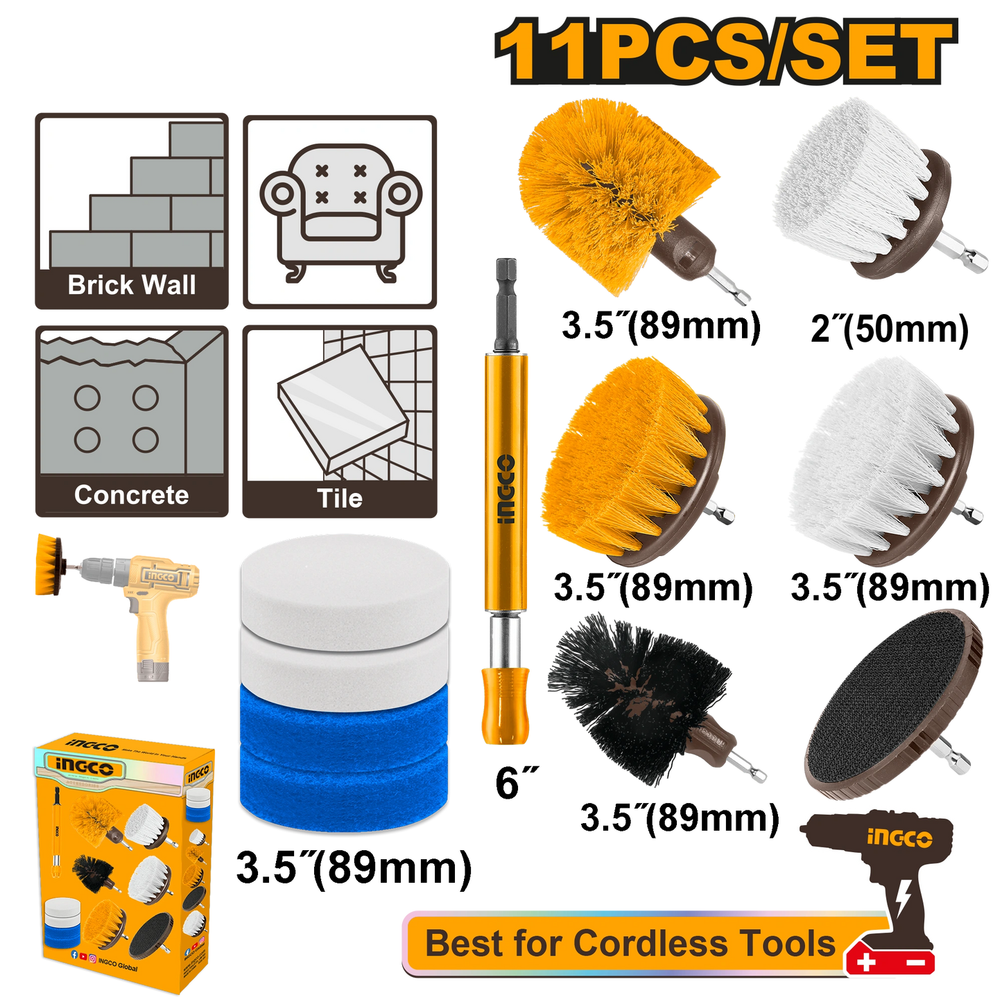 INGCO 11 Pcs Cleaning brush set WCB1101
