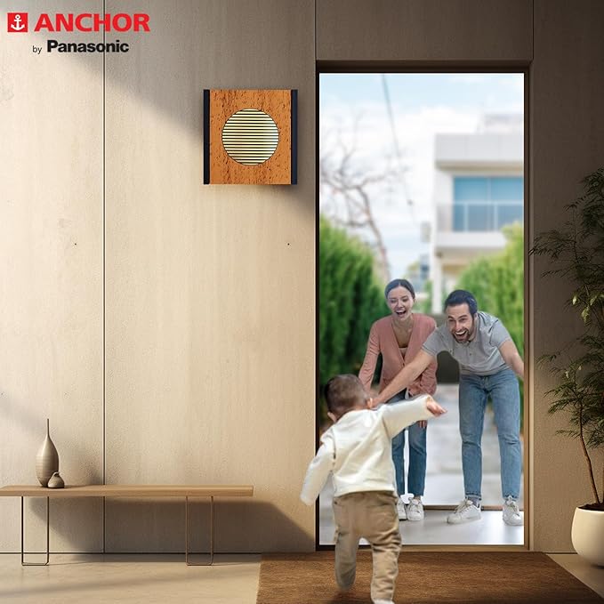 Anchor by Panasonic Shan Wood Finished Stereo Calling Bell for Home | Wooden Door Bell | Shan Wood Doorbell