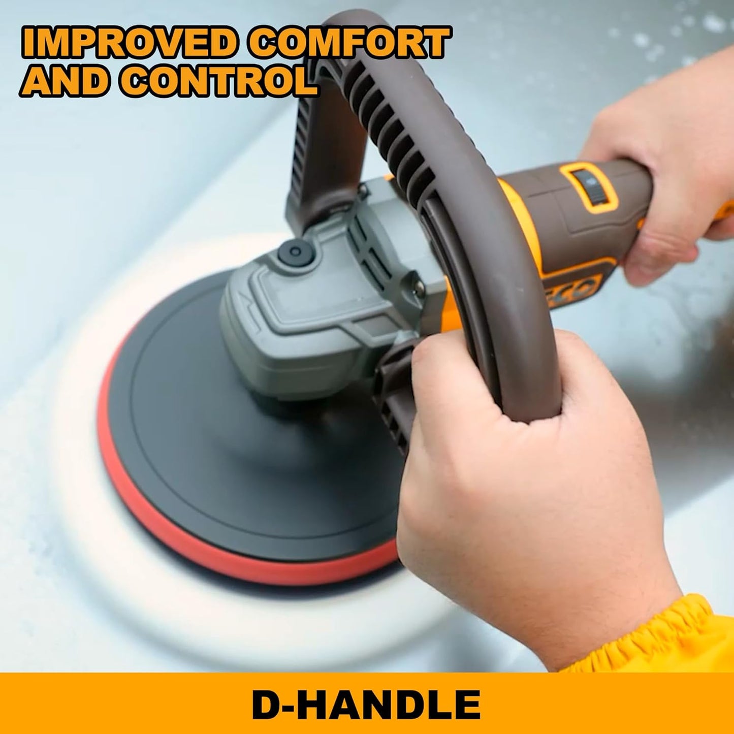 INGCO 20V Cordless Rotary Polisher 180mm Car Polisher M14, 7 Variable Speed, Buffer and Sander with 1Pcs 4.0Ah Battery & Charger, 1Pcs Tool Bag