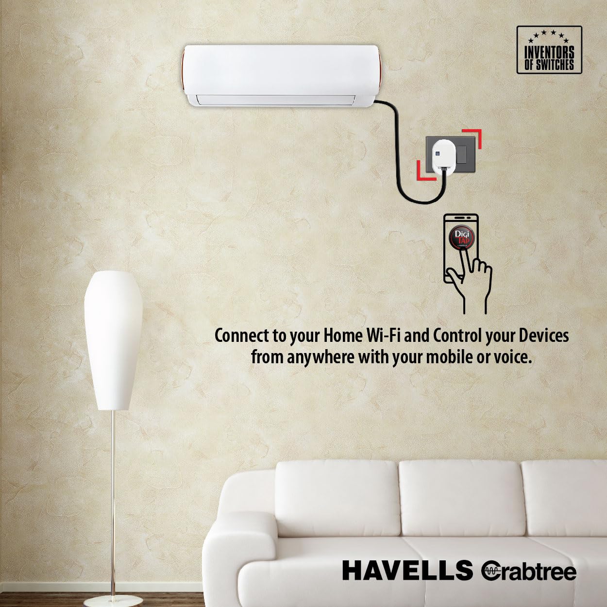 Havells 16 A Wi-Fi Smart Plug (White) with Voice Control & Energy Monitoring — Suitable for Large Appliances like Geysers, Heaters, OFRs, and Air Conditioners (Works with Alexa and Google Assistant)