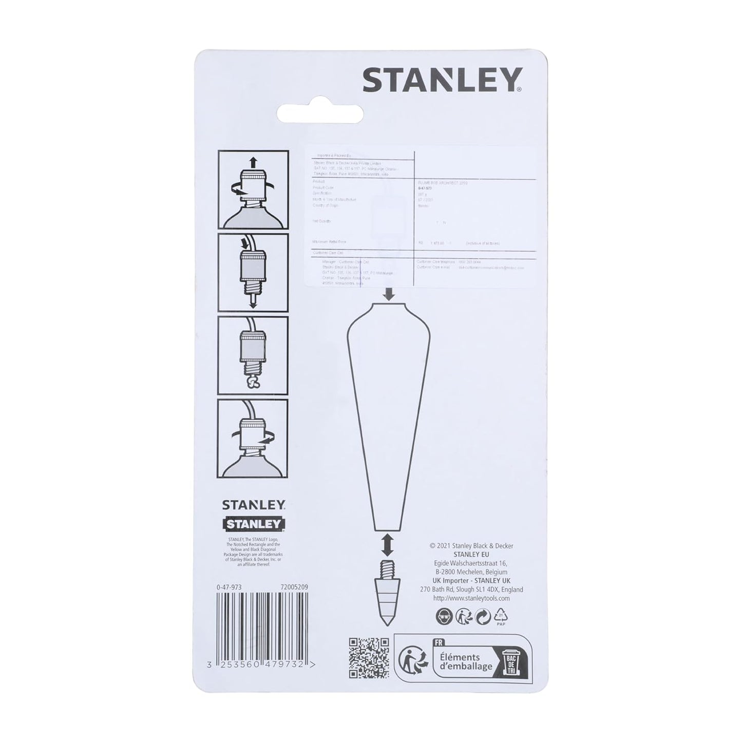 STANLEY 0-47-973 Brass Plumb Bob, 225 Grams