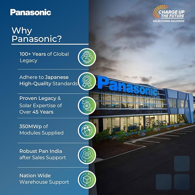 Anchor by Panasonic 540W DCR Bifacial Crystalline PERC 144 Cells Half Cut Solar Panel with Transparent Backsheet, IP68 Rated, 25 Yrs Performance Warranty, Eligible for Gov Subsidies (Pack of 2)