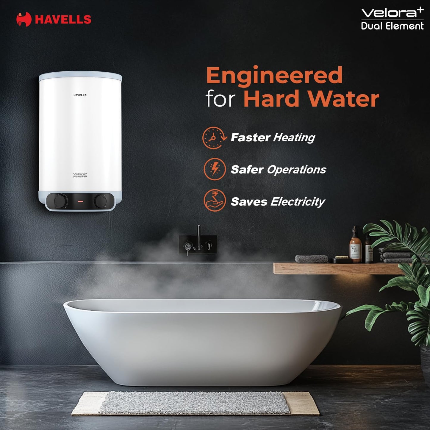 Havells All New Velora+ 25L 5 Star 3-in-1 Convertible Storage Water Heater(Geyser)|Dual Element|33% Faster Heating|safe to use|7 Year Tank & 5 Year element Warranty|Free Installation & Flexi pipes