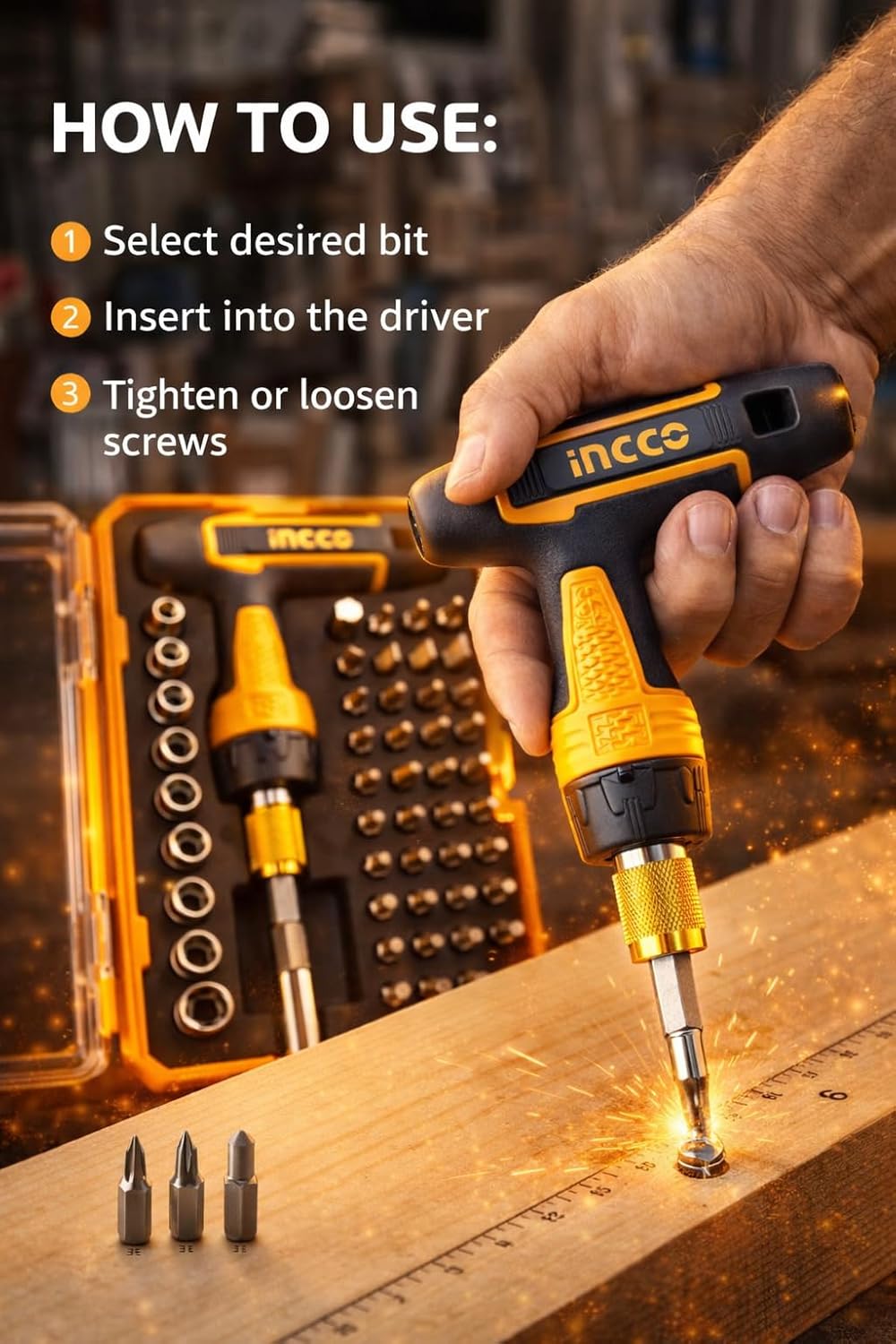 INGCO T-Handle Wrench Screwdriver Set HKSDB0478 M Ratchet Screwdriver Set (Pack of 47)