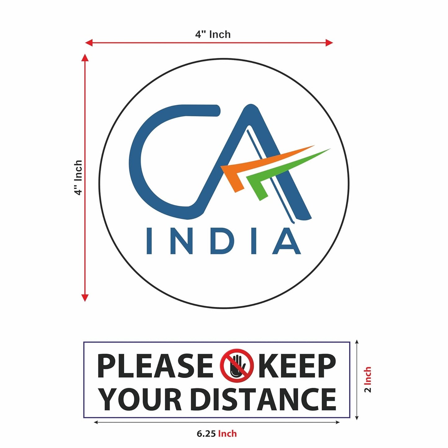 "Akshar Arts Bhuwana CA Stickers for Car Chartered Accountant Stickers Die Cut Round Shape & Please Keep Your Distance Sticker with Front Side Gumming for Car 2 CA + 2 Keep Your Distance Multicolor "