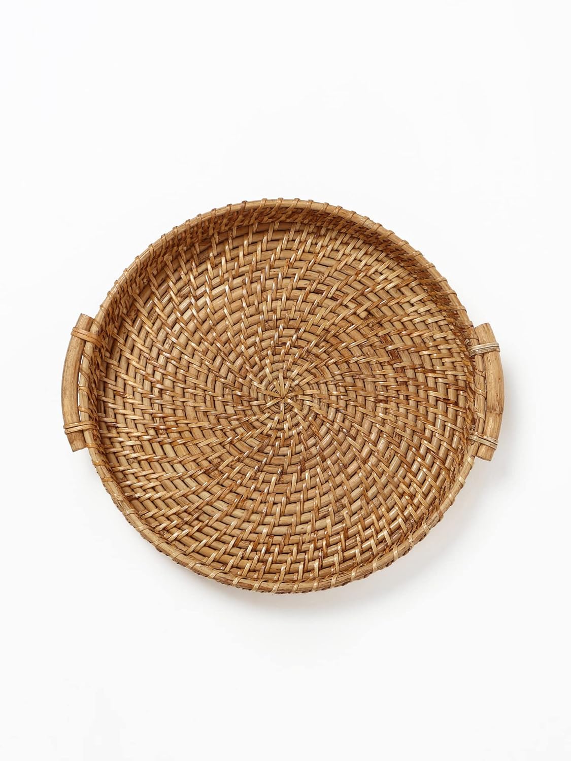 UdrCrafts® All the Cultures Fabricating India Bamboo Cane Serving Tray | Serveware for Dining Table | Rattan Tea Tray | Wooden Trays for Decoration - Round, Brown (Dia-31 x H8 cm)