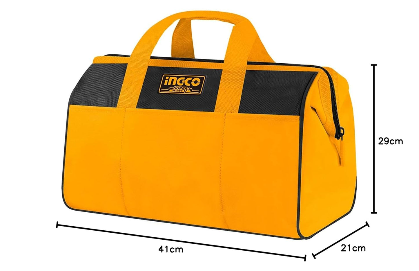 INGCO 16 Inch Tool Bag, 15kg Max Load, Tool Storage Bag with Wide Mouth Multi-use Tool Tote Bag With 6 Pockets Outside and 8 Pockets Inside, Waterproof for Construction Carpentry Gardening