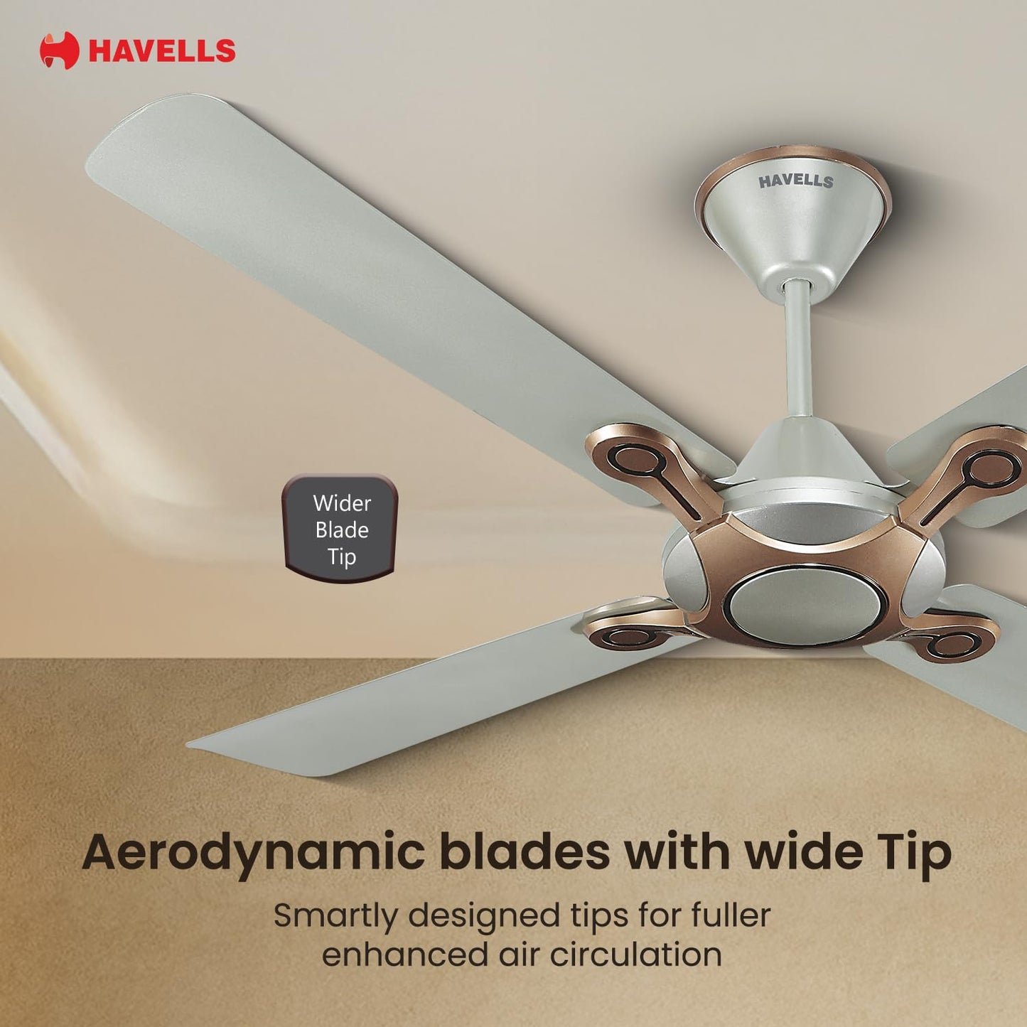 Havells 1200mm Leganza ES 4B Ceiling Fan | Best fan in 4 Blade, Premium Finish Decorative Fan, High Air Delivery | Energy Saving, 100% Pure Copper Motor, 2 Year Warranty | (Pack of 2, Bronze Gold)