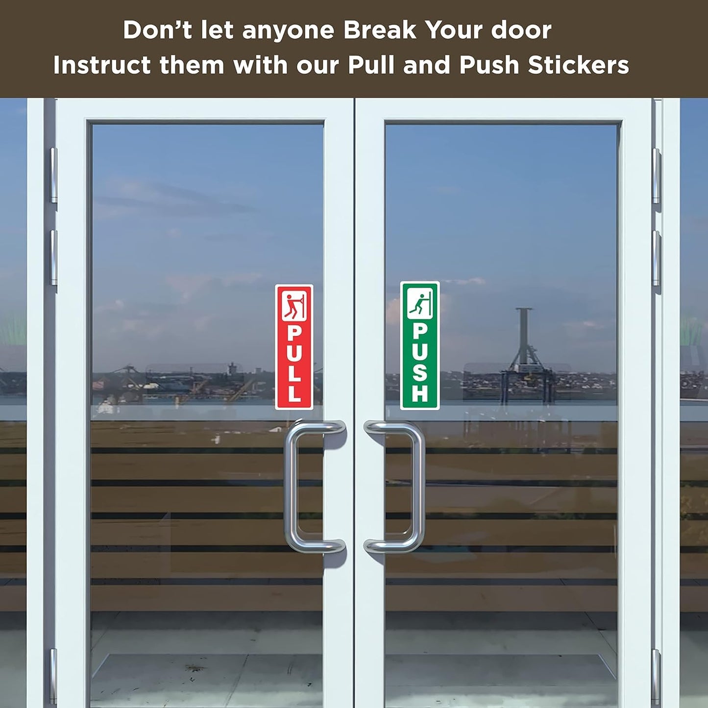 Akshar Arts Bhuwana Self Adhesive Push and Pull Sign Stickers For Glass, Wood, or Metal Doors | Easy to Apply, Design for Home, Office, Business (Set of 4)