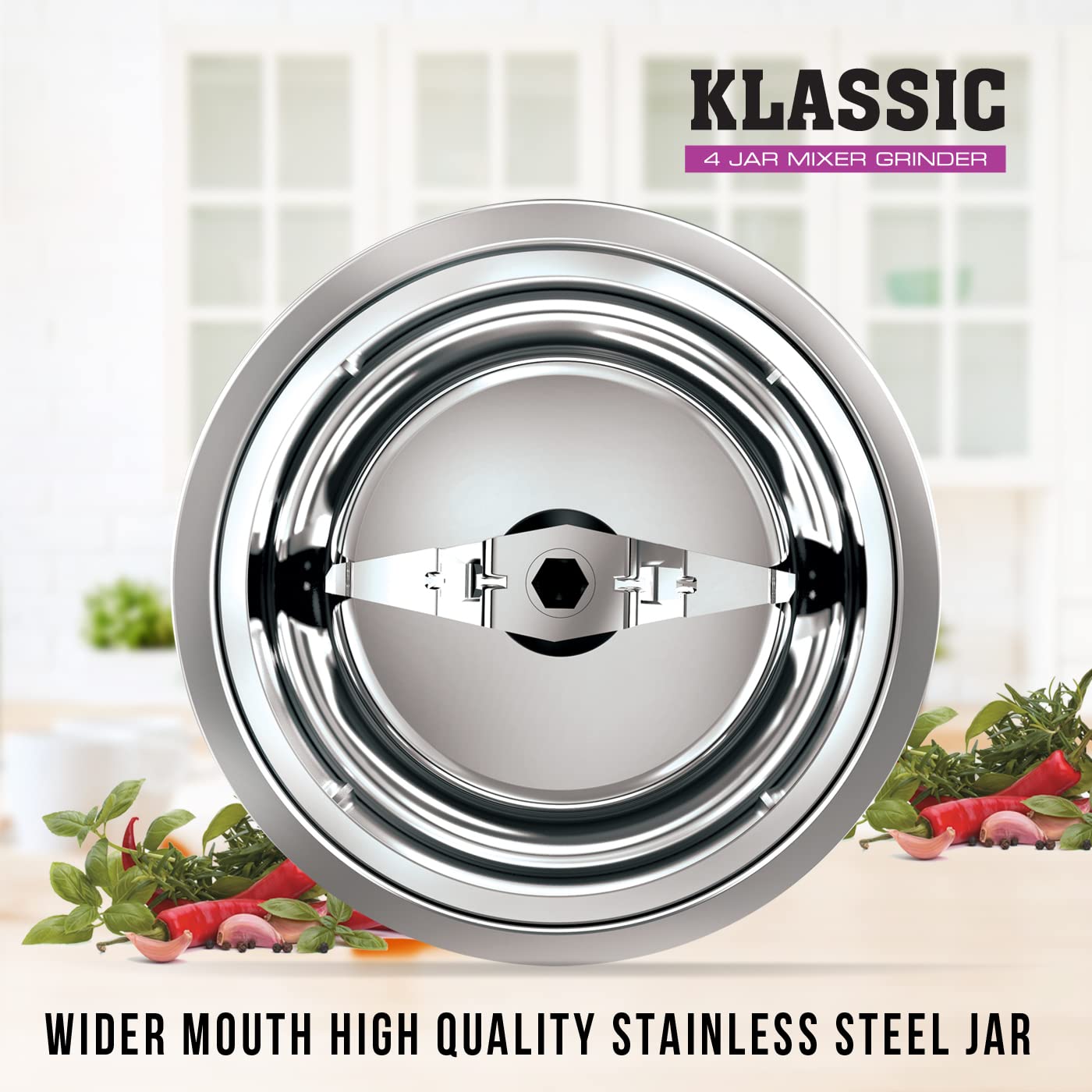 Havells Klassic 750 watts 4 Jar Mixer Grinder with 304 SS Blades, Large Size SS Jars, Break Resistant Polycarbonate Transparent Jar Lids With Twist & Lock Mechanism