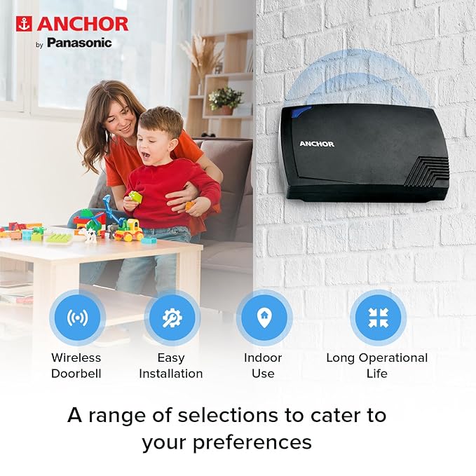 Anchor by Panasonic Wireless Doorbell | 45 Melodies Calling Bell for Home, Office with 120 Meter Operating Range | Door Bell for home