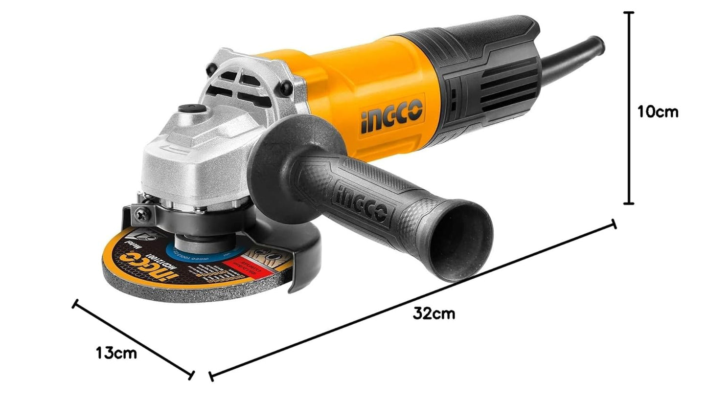 INGCO Angle Grinder, 100mm | 750W | 12000 RPM Power Grinder, Electric Metal Grinder with 1 pcs Auxiliary Handle