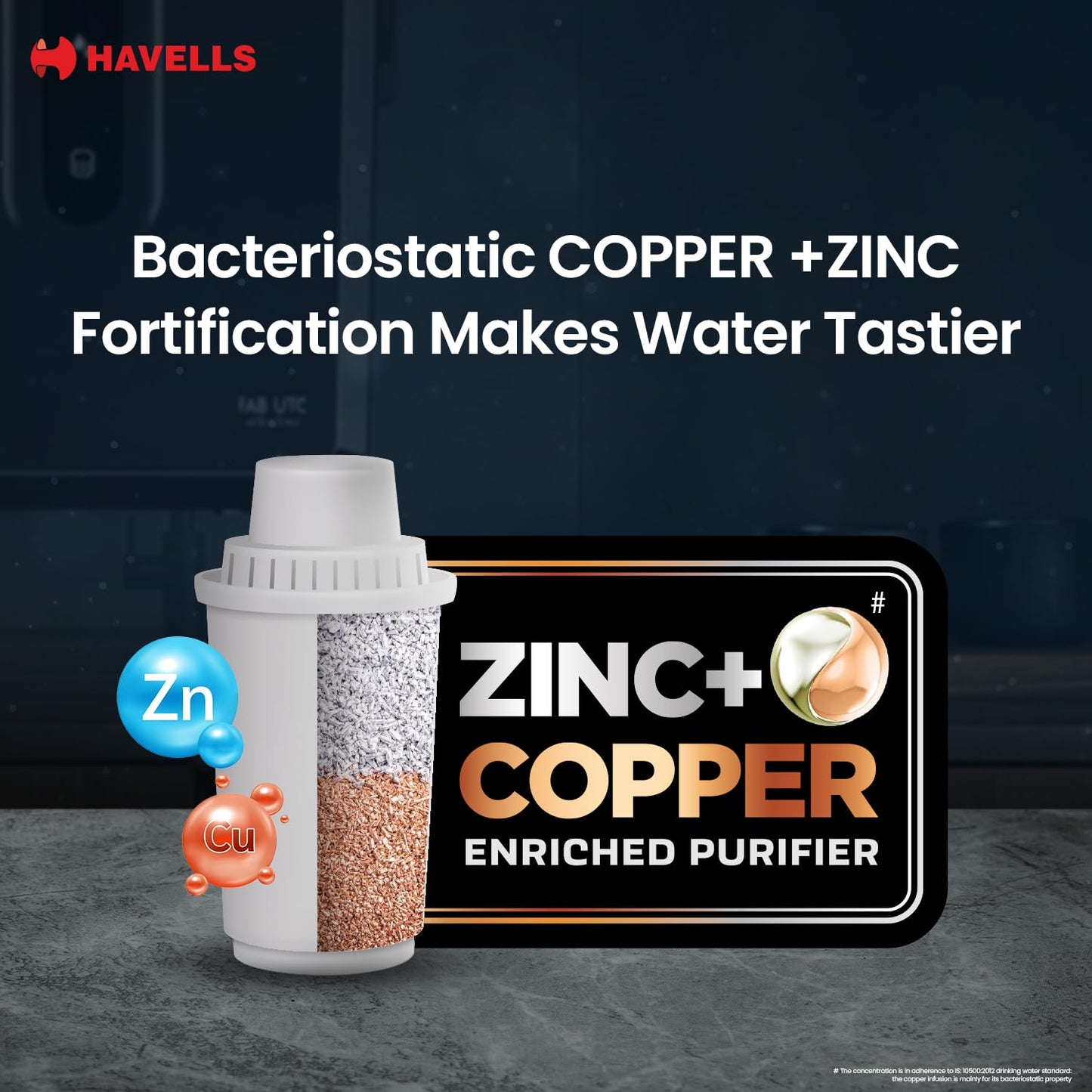Havells FAB UTC (Under The Counter) Alkaline Water Purifier RO+UV+Alkaline |Copper+Zn+Mg | 9 Stage Purification, 7L SS Tank, Suitable for all water sources, 33% Higher Water Recovery, up to 2000 TDS