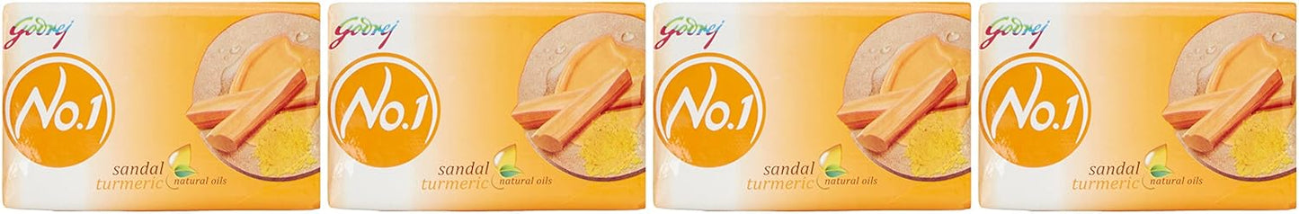 Godrej No.1 Bathing Sandal & Turmeric Grade 1 Soap with Long-lasting Fragrance (150g each)- Combo Pack of 4