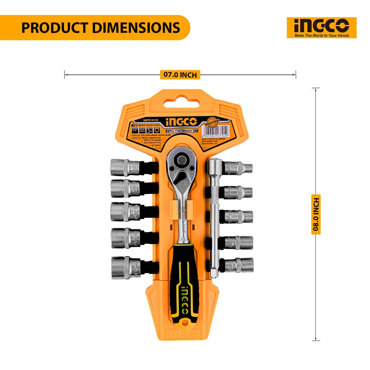 INGCO 12 Pcs 1/4" socket set
