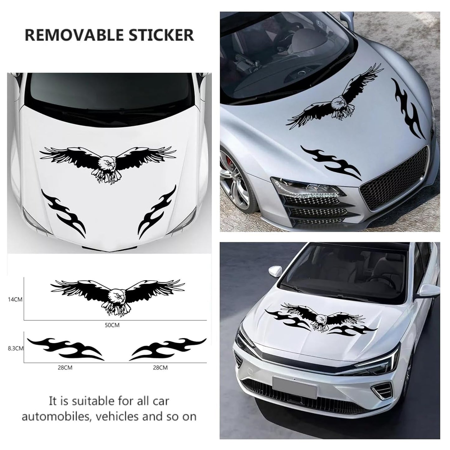 Akshar Arts Bhuwana Flying Eagle Stickers for car Hood, Window & Rearshield 50Flying Eagle Stickers for car Hood, Window & Rearshield 50x14 cm (Black) x30 cm (Black)