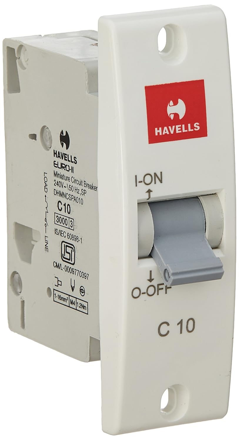 Havells DHMGCSPF010 PVC Plastic 10A MCB SP C Curve (White)