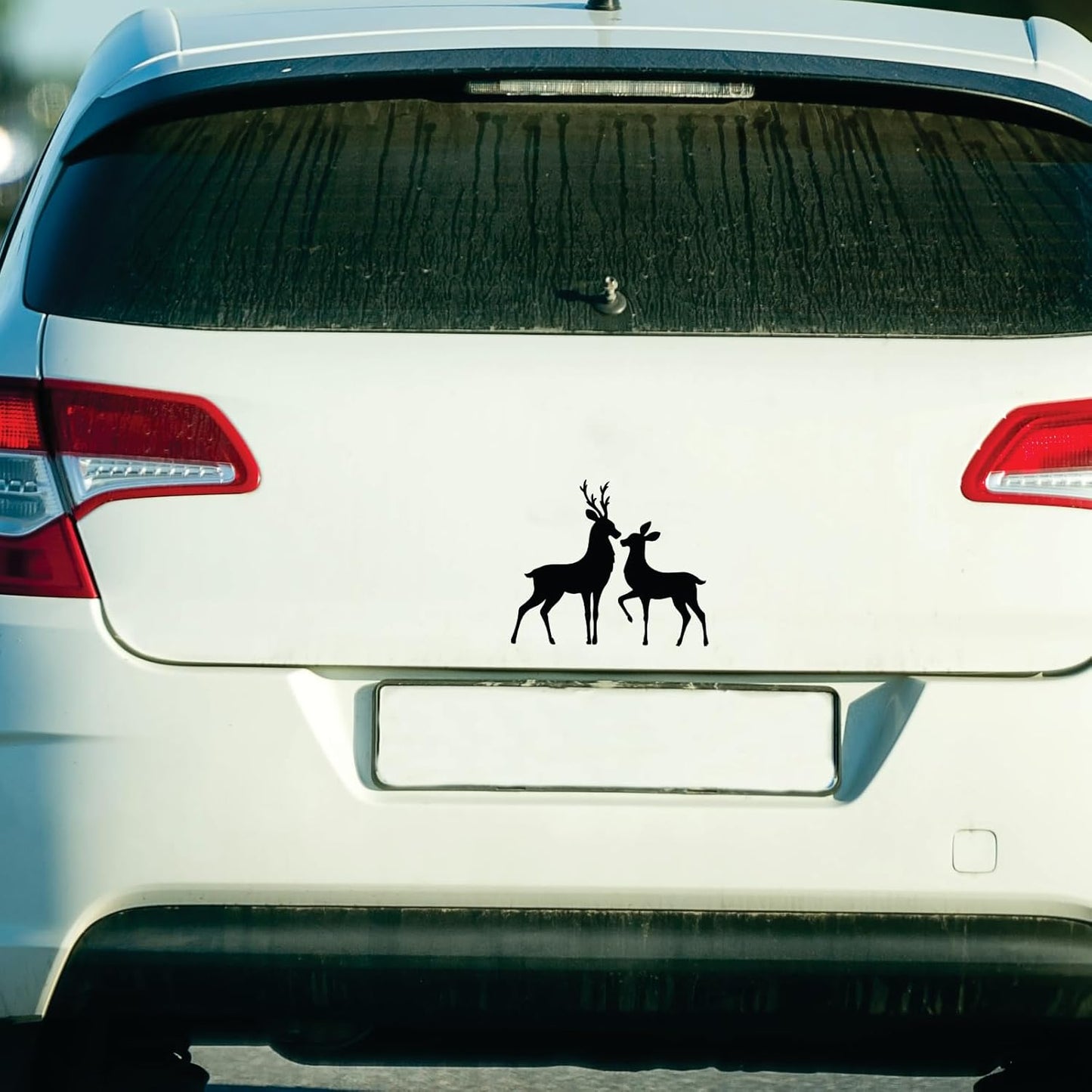Akshar Arts Bhuwana Pack of 2 Deer Vinyl Self-Adhesive Waterproof Exterior Car Sticker for Vehicle Surface Black (5inchX6inch)_709