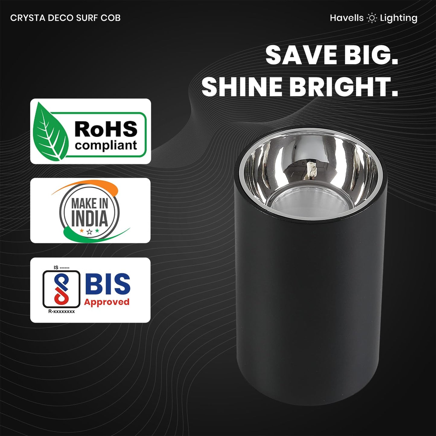 Havells Crysta Deco Surf Cob 18W 6K Chrome B,Led-Spotlights,Edge to Edge Glow with Easy Installation and Replacement,Beam Angle of 36°,Metal Body Cob with Integrated Driver,Cool Daylight (6500K)