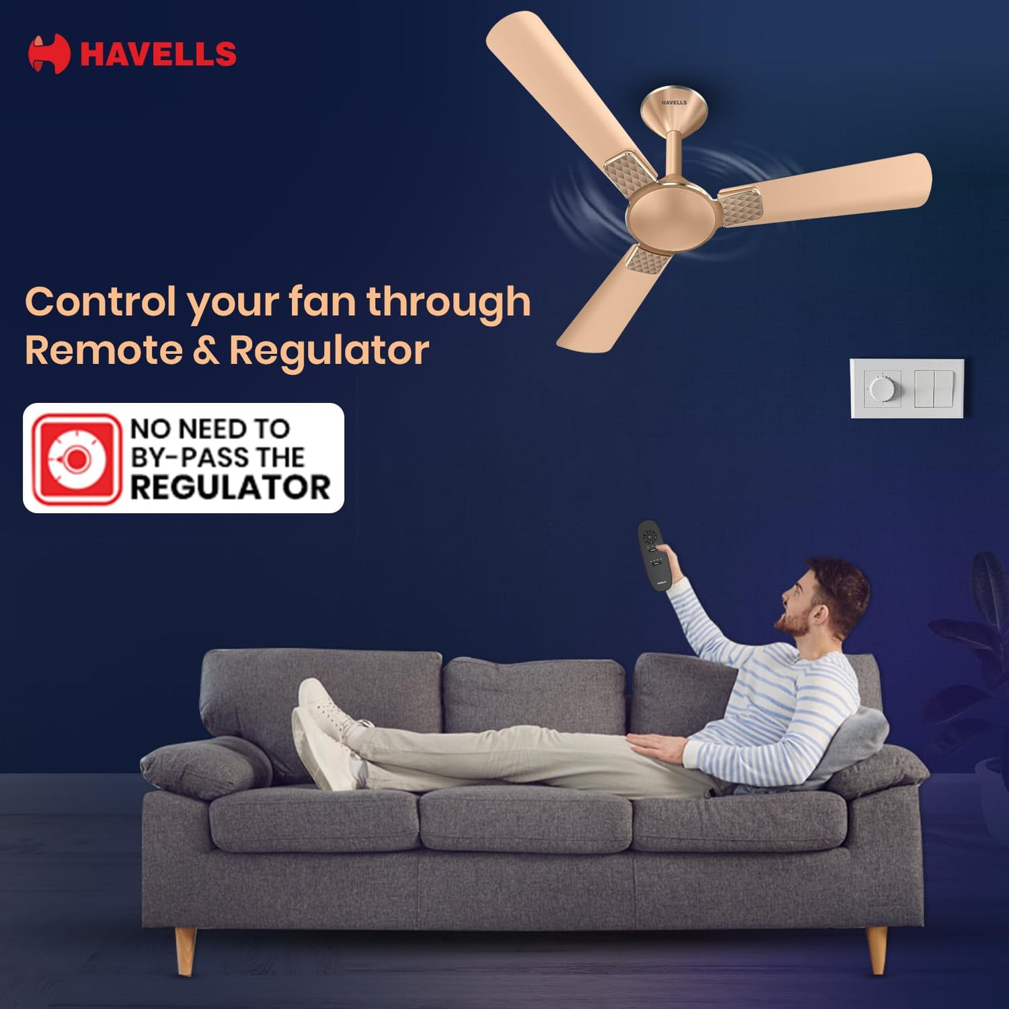 Havells 1200mm Enticer BLDC Prime Ceiling Fan| Compatible with Regulator & Remote| Upto 55% Energy Saving| High Air Delivery | 100% Copper Motor| 2 Years Comprehensive Warranty(Champagne)