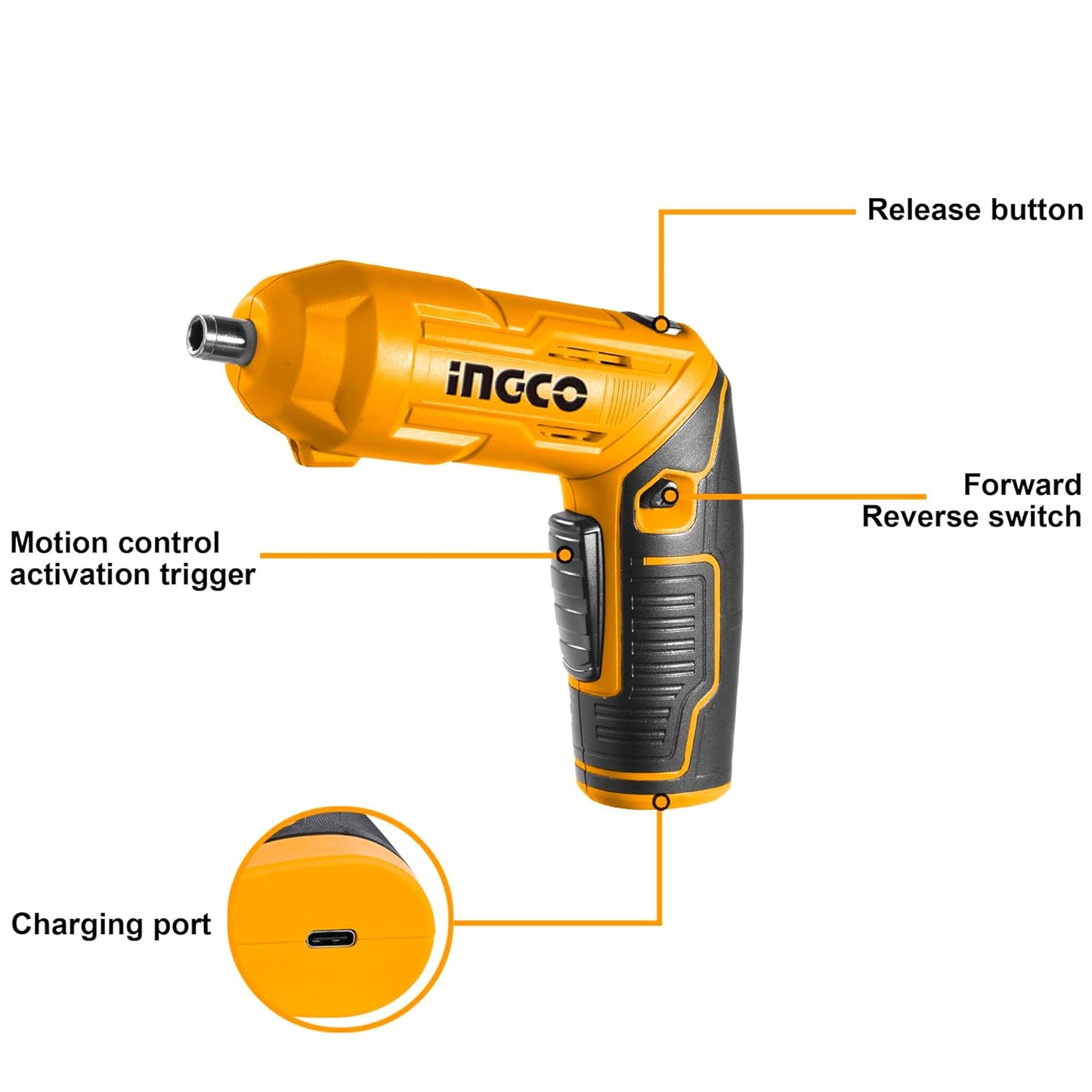 INGCO 4V Electric Cordless Screwdriver, Rechargeable Power Drill Driver Set, 4 N.m Max Torque, 240RPM, With Tool Box