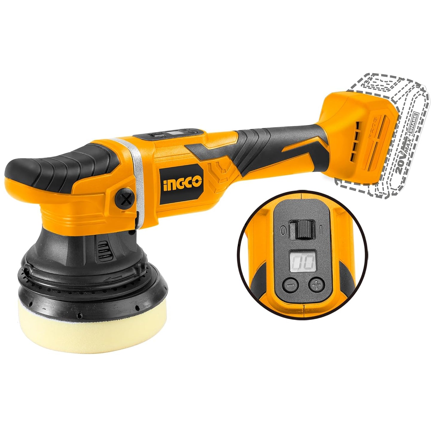 INGCO 20V Cordless Brushless Polisher 125mm (Tool Only) , Electric Car Polishing Machine, 4800RPM Variable Speed, Ideal for Polishing, Home Appliance Furniture Boat