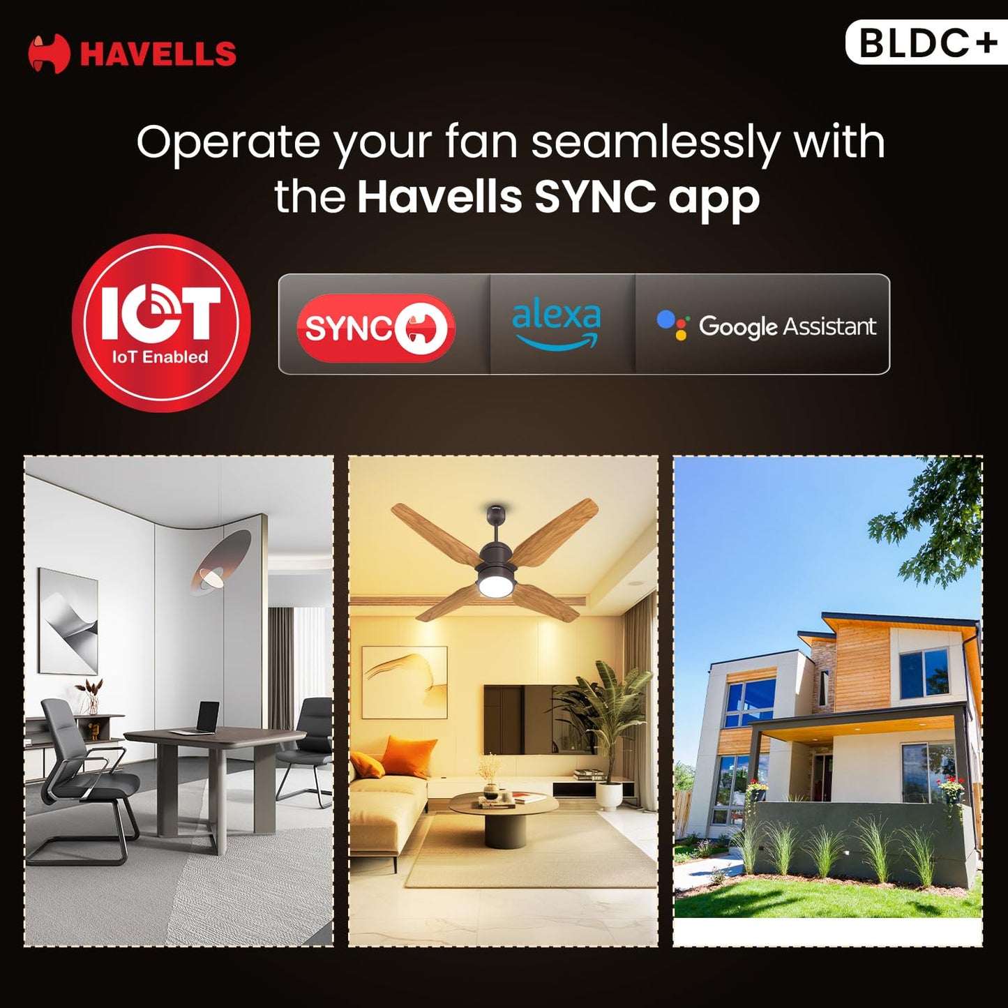Havells 1200mm Momenta Underlight BLDC+ Ceiling Fan | Remote Controlled, Smart Fan, IoT Enabled, Alexa & Google Home Compatible | Upto 60% Energy Saving, 2 Year Warranty | (Smoke Brown Pine Wood)