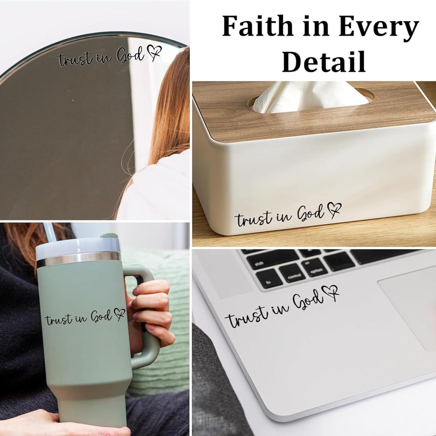 Akshar Arts Bhuwana Trust in God Vinyl Sticker for Car, Bike & Helmet | Inspirational Christian Faith Bible Quote Decal | Waterproof & Weatherproof | Car Window, Laptop & Wall Sticker | Pack of 3 (4 x 0.6 Inch) (Black)